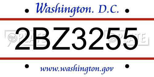 2BZ3255 District Of Columbia License Plate