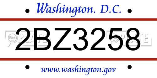 2BZ3258 District Of Columbia License Plate