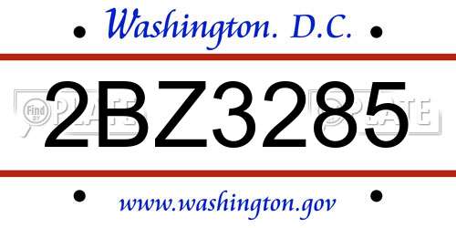 2BZ3285 District Of Columbia License Plate