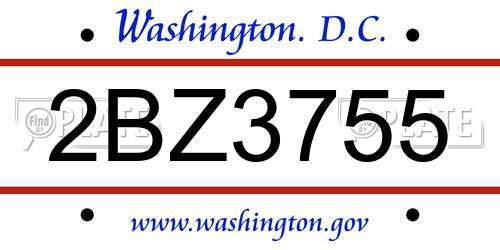 2BZ3755 District Of Columbia License Plate