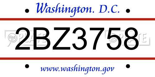 2BZ3758 District Of Columbia License Plate
