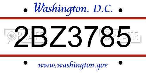 2BZ3785 District Of Columbia License Plate