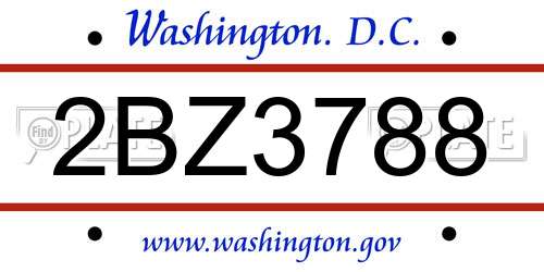 2BZ3788 District Of Columbia License Plate