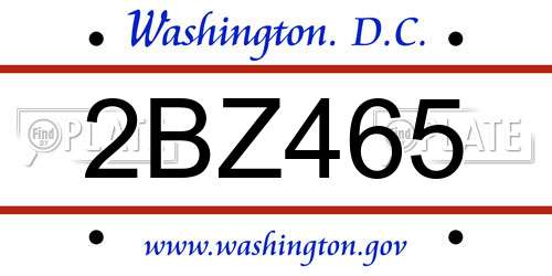 2BZ465 District Of Columbia License Plate