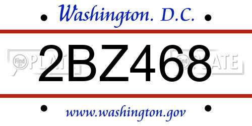 2BZ468 District Of Columbia License Plate