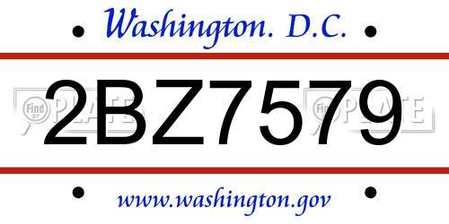 2BZ7579 District Of Columbia License Plate