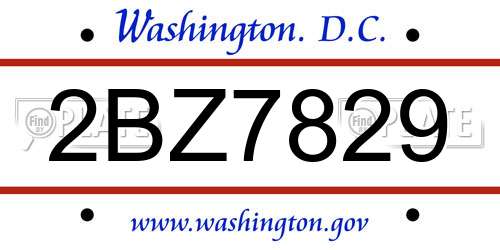 2BZ7829 District Of Columbia License Plate
