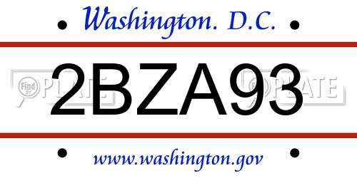 2BZA93 District Of Columbia License Plate