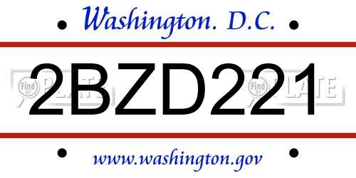 2BZD221 District Of Columbia License Plate