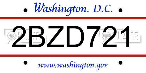 2BZD721 District Of Columbia License Plate