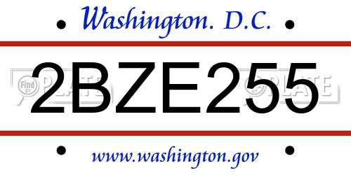 2BZE255 District Of Columbia License Plate