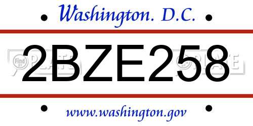 2BZE258 District Of Columbia License Plate