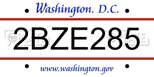 2BZE285 District Of Columbia License Plate
