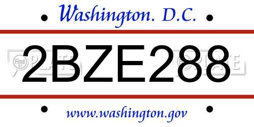 2BZE288 District Of Columbia License Plate