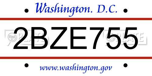 2BZE755 District Of Columbia License Plate