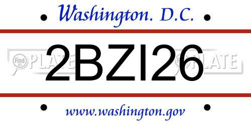 2BZI26 District Of Columbia License Plate