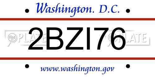 2BZI76 District Of Columbia License Plate