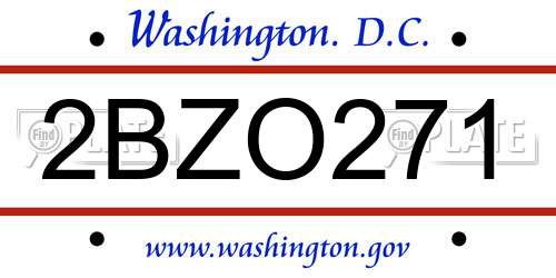 2BZO271 District Of Columbia License Plate