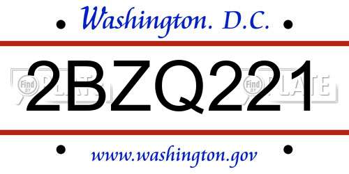2BZQ221 District Of Columbia License Plate