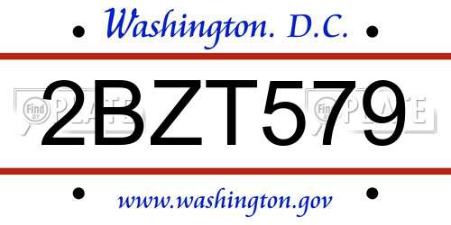 2BZT579 District Of Columbia License Plate