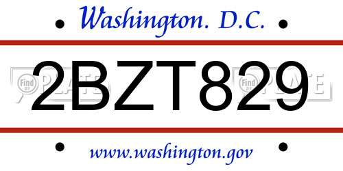 2BZT829 District Of Columbia License Plate