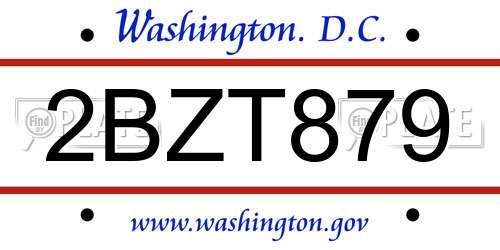 2BZT879 District Of Columbia License Plate