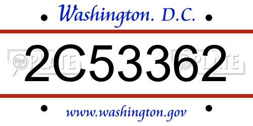 2C53362 District Of Columbia License Plate