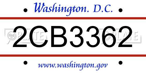 2CB3362 District Of Columbia License Plate