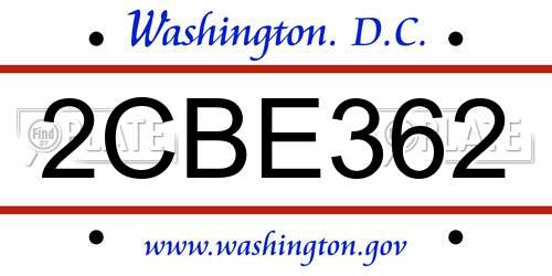 2CBE362 District Of Columbia License Plate