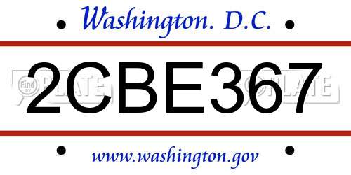 2CBE367 District Of Columbia License Plate