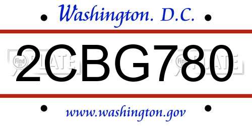 2CBG780 District Of Columbia License Plate