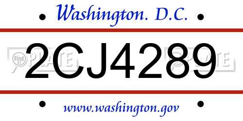 2CJ4289 District Of Columbia License Plate
