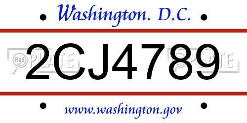 2CJ4789 District Of Columbia License Plate