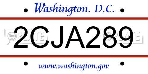 2CJA289 District Of Columbia License Plate