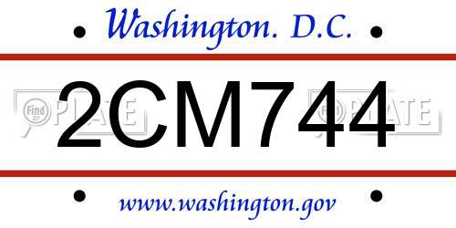 2CM744 District Of Columbia License Plate