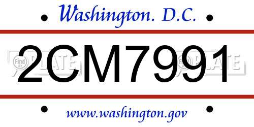 2CM7991 District Of Columbia License Plate