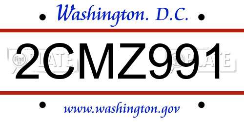 2CMZ991 District Of Columbia License Plate