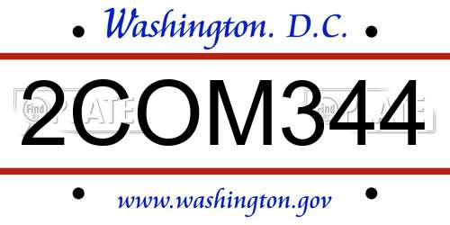 2COM344 District Of Columbia License Plate