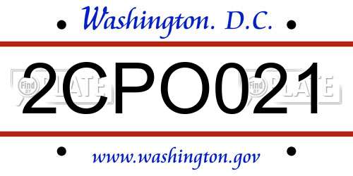 2CPO021 District Of Columbia License Plate