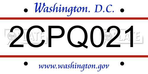 2CPQ021 District Of Columbia License Plate