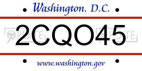 2CQO45 District Of Columbia License Plate