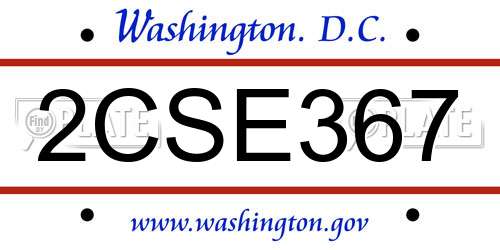 2CSE367 District Of Columbia License Plate