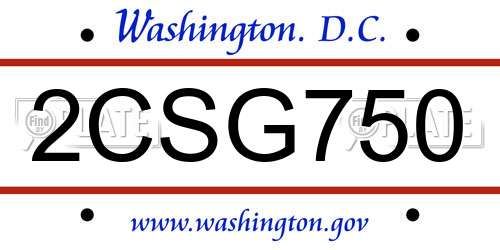 2CSG750 District Of Columbia License Plate