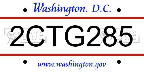 2CTG285 District Of Columbia License Plate