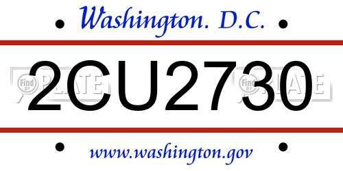 2CU2730 District Of Columbia License Plate