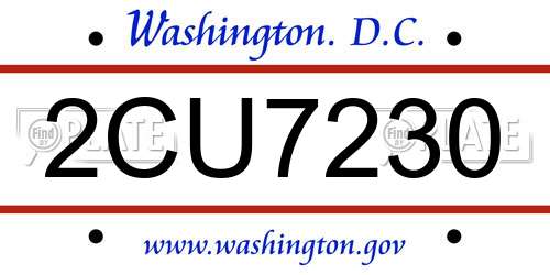 2CU7230 District Of Columbia License Plate