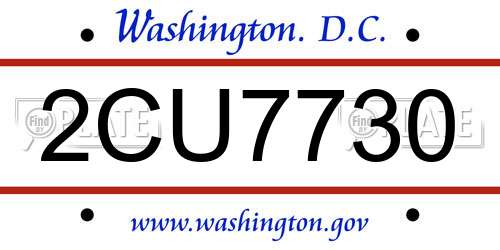 2CU7730 District Of Columbia License Plate