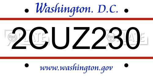 2CUZ230 District Of Columbia License Plate