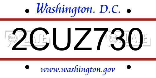 2CUZ730 District Of Columbia License Plate