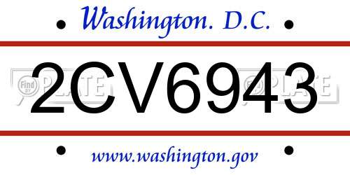 2CV6943 District Of Columbia License Plate